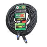 ProX 100 ft speaker cable with NL2 SpeakON connectors, 12AWG gauge, connector detail view