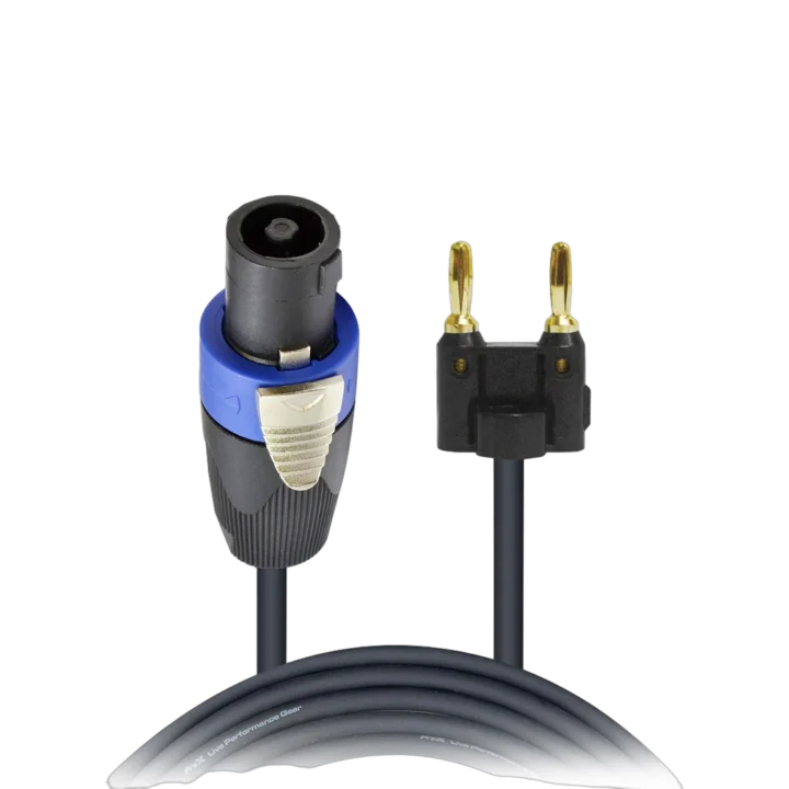 ProX 100 foot speaker cable with SpeakON and banana connectors, 12AWG professional audio