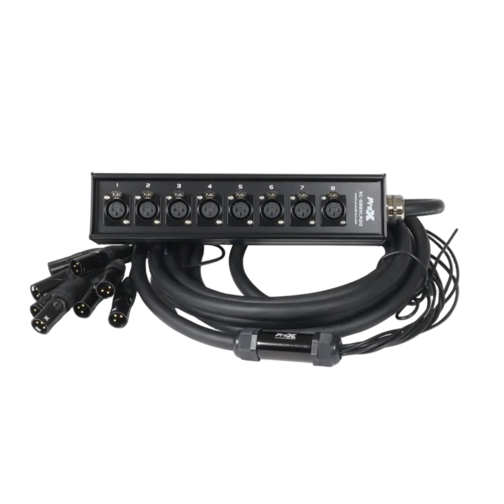 ProX 20 foot XLR stage box snake with 8 XLR connectors and detailed cable management