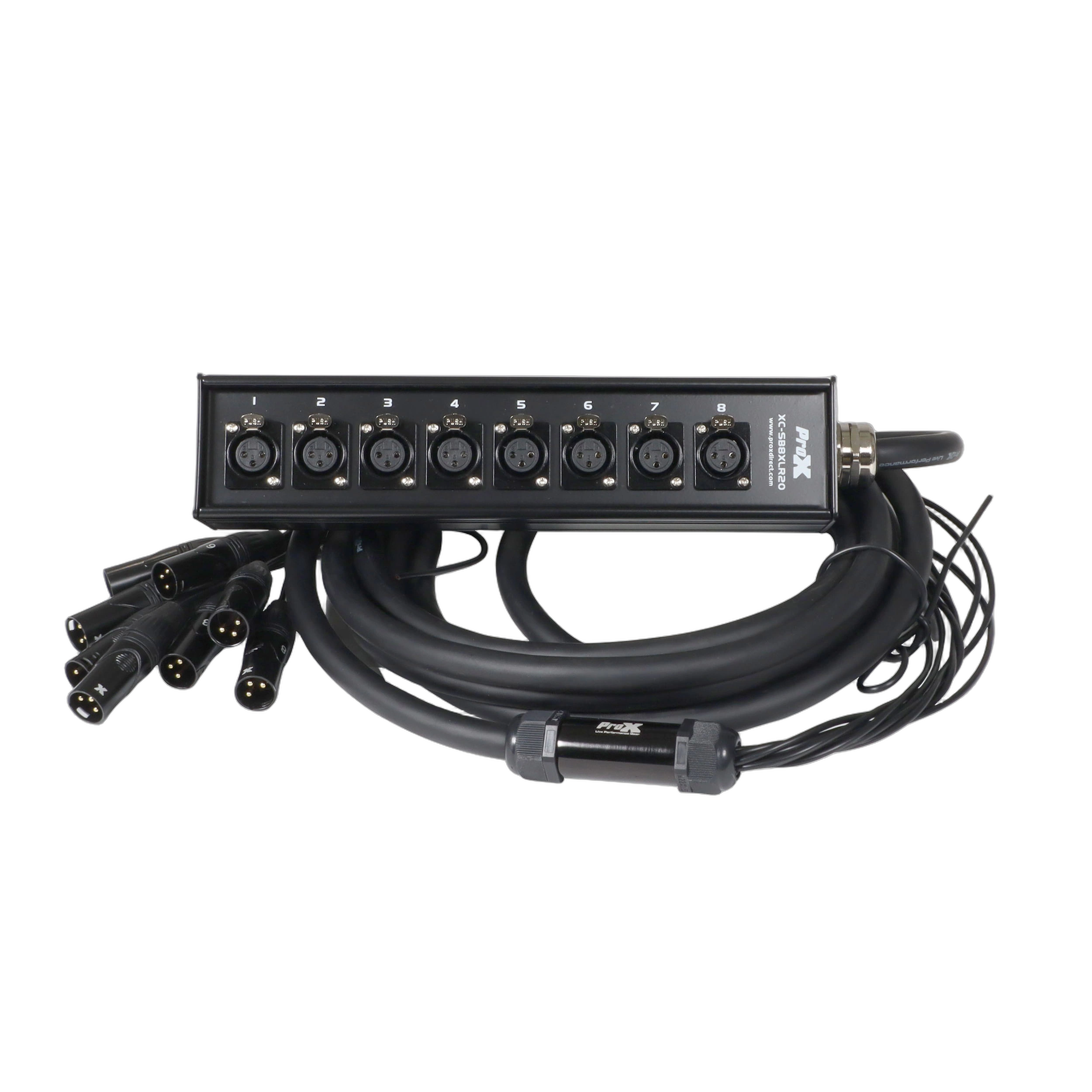 ProX 20 ft. XLR Stage Box Snake 8 Channel ProX 20 foot XLR stage box snake with 8 XLR connectors and detailed cable management