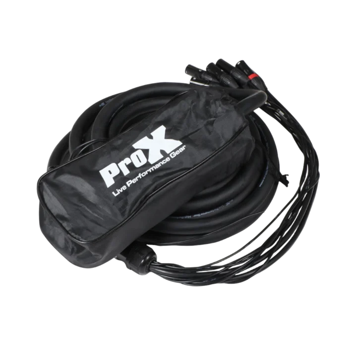 ProX 25 foot XLR stage box snake with 8 XLR and 2 RJ45 Cat5e connectors detail view