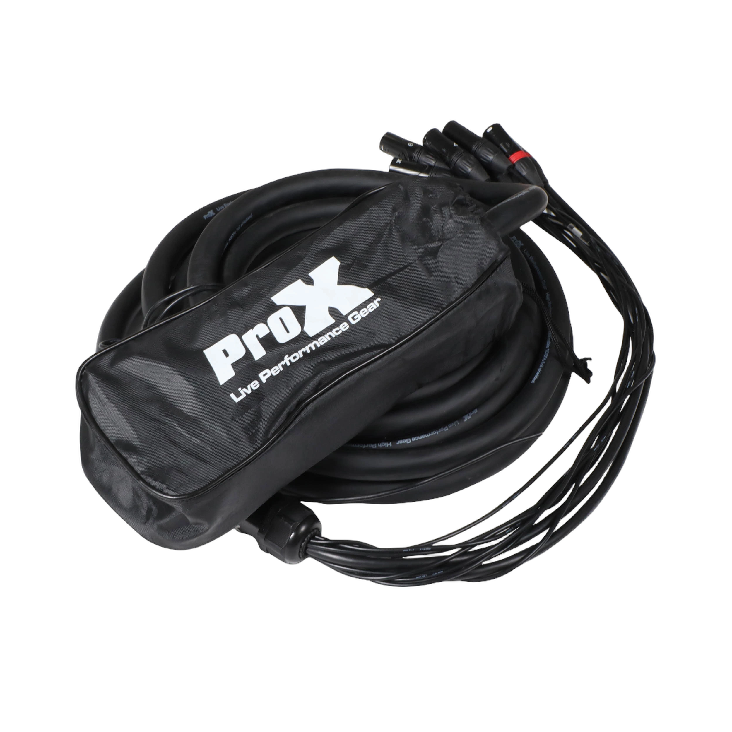 ProX 25ft XLR Stage Box Snake Connector Detail ProX 25 foot XLR stage box snake with 8 XLR and 2 RJ45 Cat5e connectors detail view