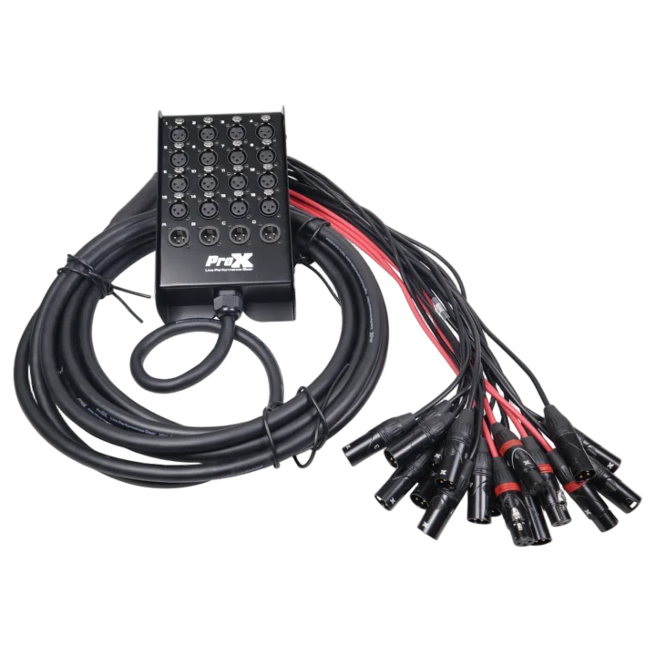 ProX 25 foot XLR stage box snake with 16 XLR female inputs and 4 XLR male returns