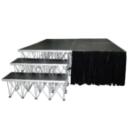ProX 16 inch black polyester fire-retardant portable stage skirt with 8 foot width platform skirting