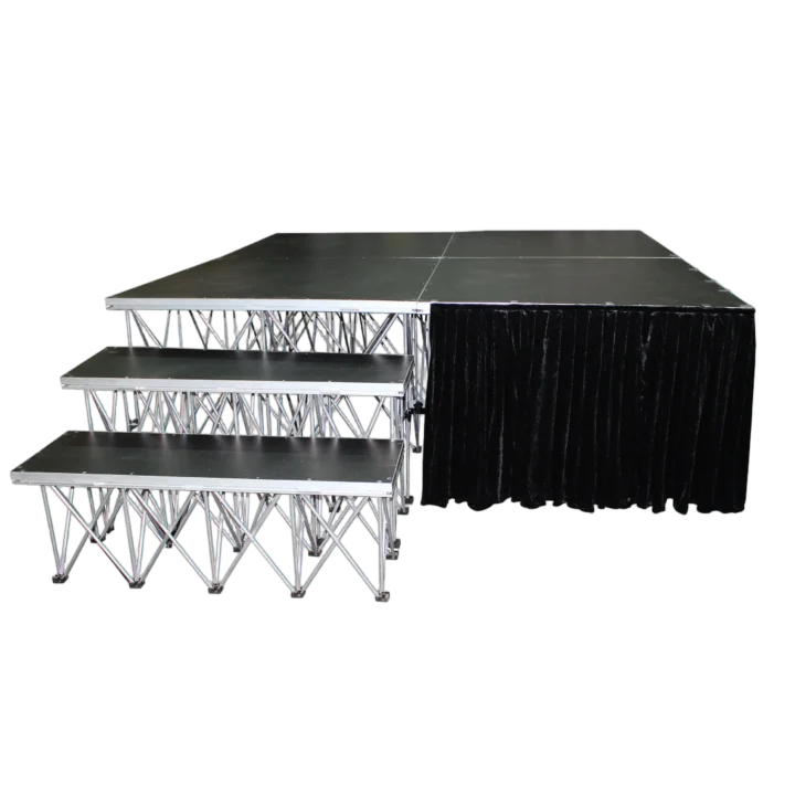 ProX 16 inch black polyester fire-retardant portable stage skirt with 8 foot width platform skirting