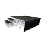 ProX 32 inch black polyester stage skirt with fire-retardant material and professional finish