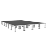 ProX StageOne modular stage platform with 24 decks and adjustable legs in professional venue setup