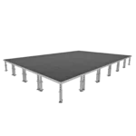 ProX StageOne modular stage deck system with adjustable legs and multiple platform sections assembled