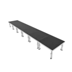 ProX StageOne modular stage decks with adjustable legs showing multiple platform sections assembled