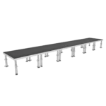 ProX StageOne 24 foot by 4 foot portable stage platform with six connected deck sections and adjustable legs