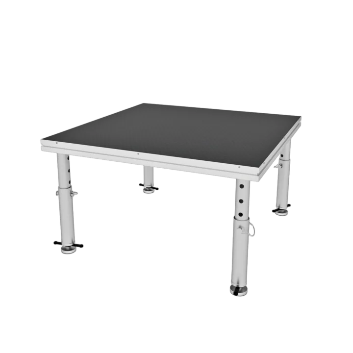 ProX StageOne 4 foot by 4 foot portable stage deck with adjustable legs front view