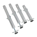 ProX StageOne 4x4 stage deck adjustable leg mechanism close-up showing height adjustment range