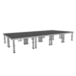 ProX StageOne modular stage decking system with adjustable leg mechanism and interlocking deck detail