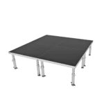 ProX StageOne modular stage platform with four deck sections and adjustable leg supports