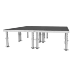 ProX StageOne modular stage deck system with four connected platforms and adjustable leg supports