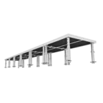 ProX StageOne modular stage deck system showing adjustable leg mechanism and deck connection detail