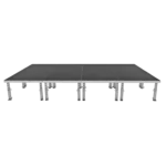 ProX StageOne modular stage decks with adjustable legs showing platform assembly and height adjustment mechanism