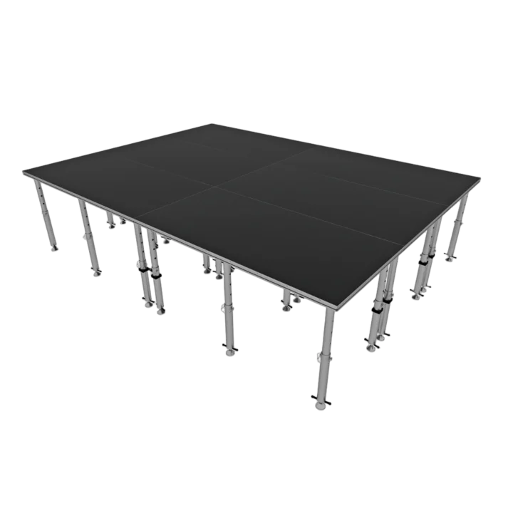 ProX StageQ 12x16 foot portable stage platform with six modular decks and adjustable height system
