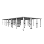 ProX StageQ 12x24 foot portable stage platform system with nine modular decks and adjustable height configuration