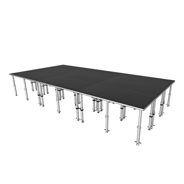 ProX StageQ 12x24ft portable stage platform with nine decks and adjustable height system