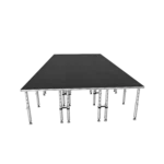 ProX StageQ 12x24 foot portable stage platform system shown from side angle with adjustable height legs