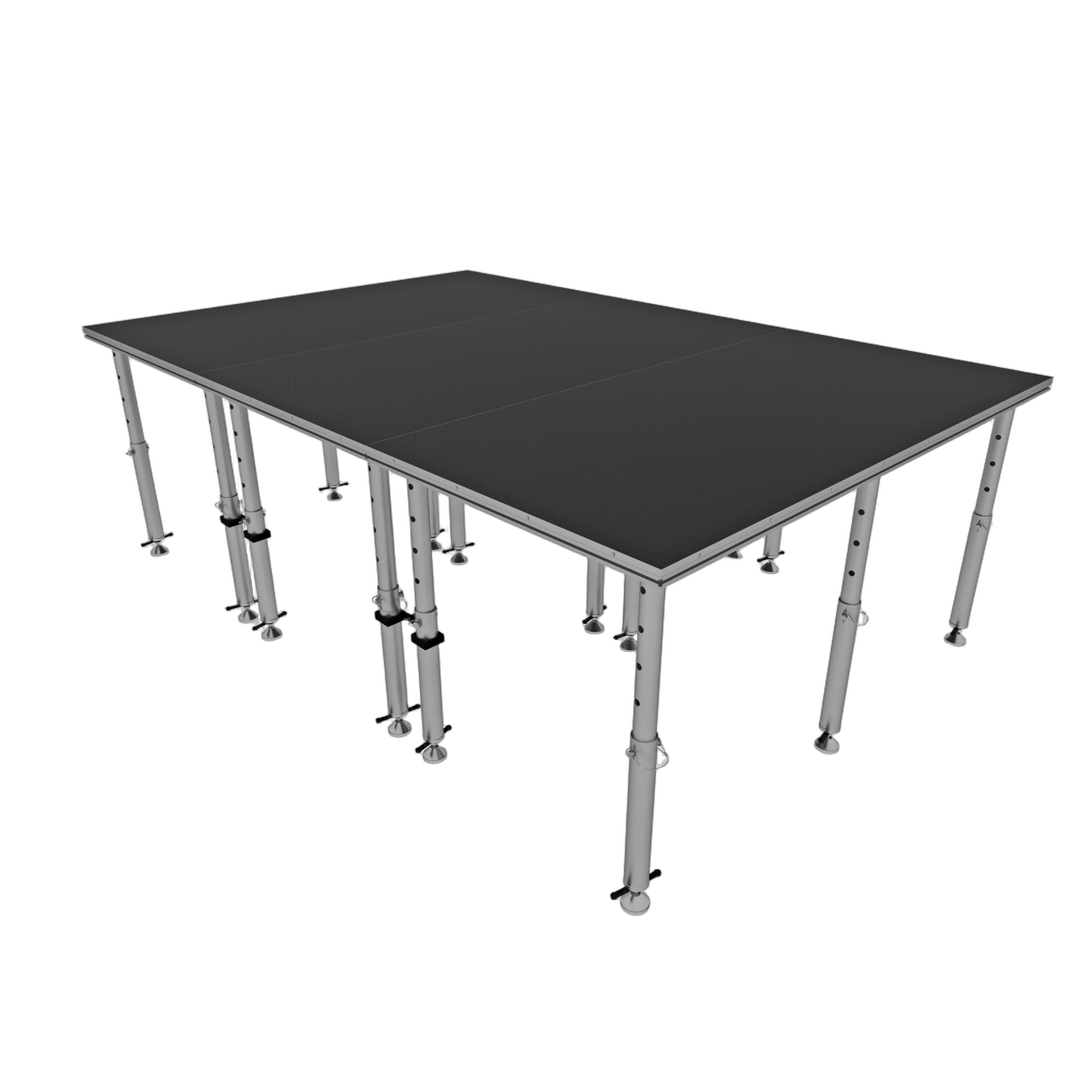 ProX StageQ 12x8ft Portable Stage Platform Package ProX StageQ 12x8 foot portable stage platform with three deck sections and adjustable height