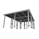 ProX StageQ 12x8ft portable stage platform system shown from side angle with adjustable height legs