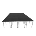 ProX StageQ 16x24 foot portable stage platform system shown from side angle with adjustable height legs