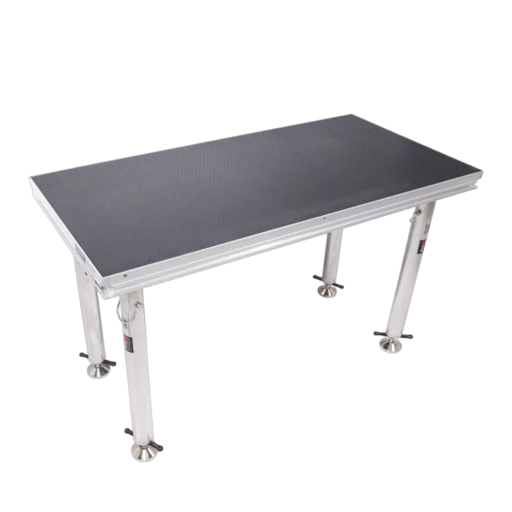 ProX StageQ 2 ft x 4 ft portable stage deck with four adjustable 28-48 inch legs, front view
