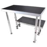 ProX StageQ 2 ft by 4 ft stage deck shown from side angle displaying adjustable leg mechanism