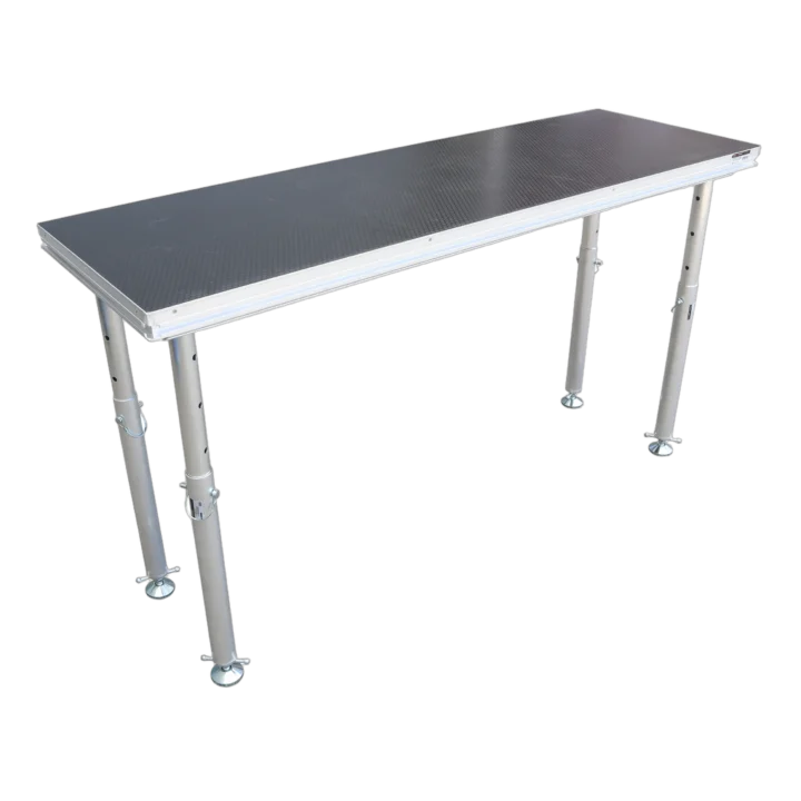 ProX StageQ 2 ft x 6 ft stage deck platform with four adjustable 28-48 inch legs front view