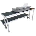 ProX StageQ 2x8 stage deck with adjustable legs installed in live performance venue setup