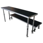 ProX StageQ 2x8 stage deck rear panel showing adjustable leg attachment points and structural support