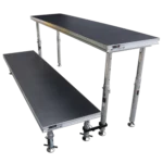 ProX StageQ 2 ft x 8 ft stage deck with adjustable legs shown from side angle