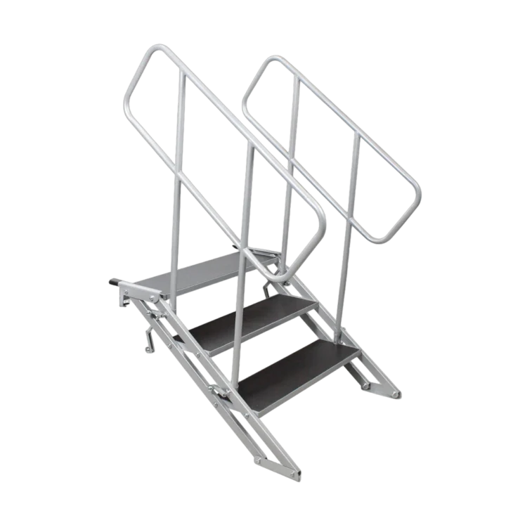 ProX StageQ 3 heavy duty foldable stage stairs with safety rail, 18 to 28 inch adjustable height