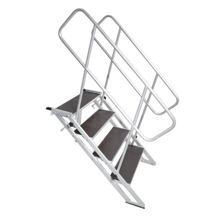 ProX StageQ 4 step heavy duty foldable stage stairs with safety rail, 29 to 34 inch adjustable height