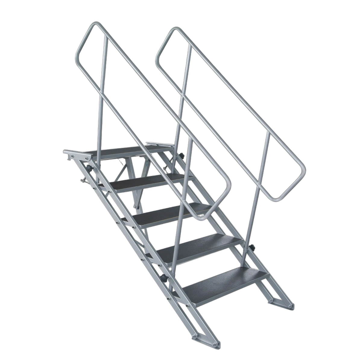 ProX StageQ Heavy Duty 5 Step Foldable Unit Front View ProX StageQ heavy duty foldable 5 step stair unit with metal frame construction front view