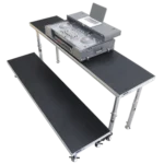ProX StageQ stage deck adjustable leg mechanism showing 28 to 48 inch height range detail