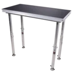 ProX StageQ stage deck adjustable leg mechanism showing 28-48 inch height adjustment detail