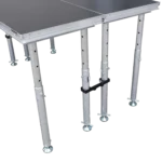ProX StageQ stage deck adjustable leg mechanism showing 28-48 inch height adjustment detail