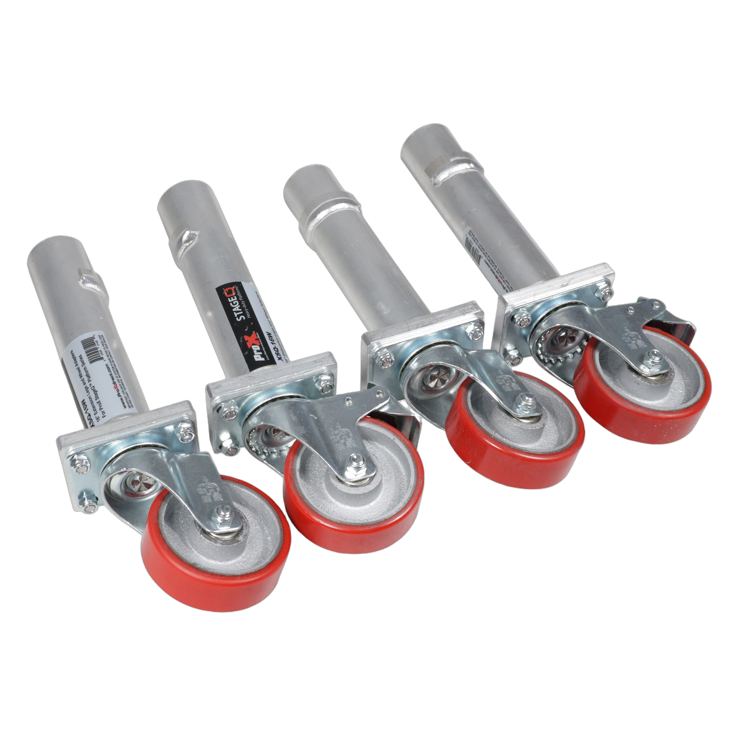 ProX StageQ Locking Stage Legs 16 Inch Height ProX StageQ locking stage legs with 16 inch height and 5 inch rubber steel casters, set of four