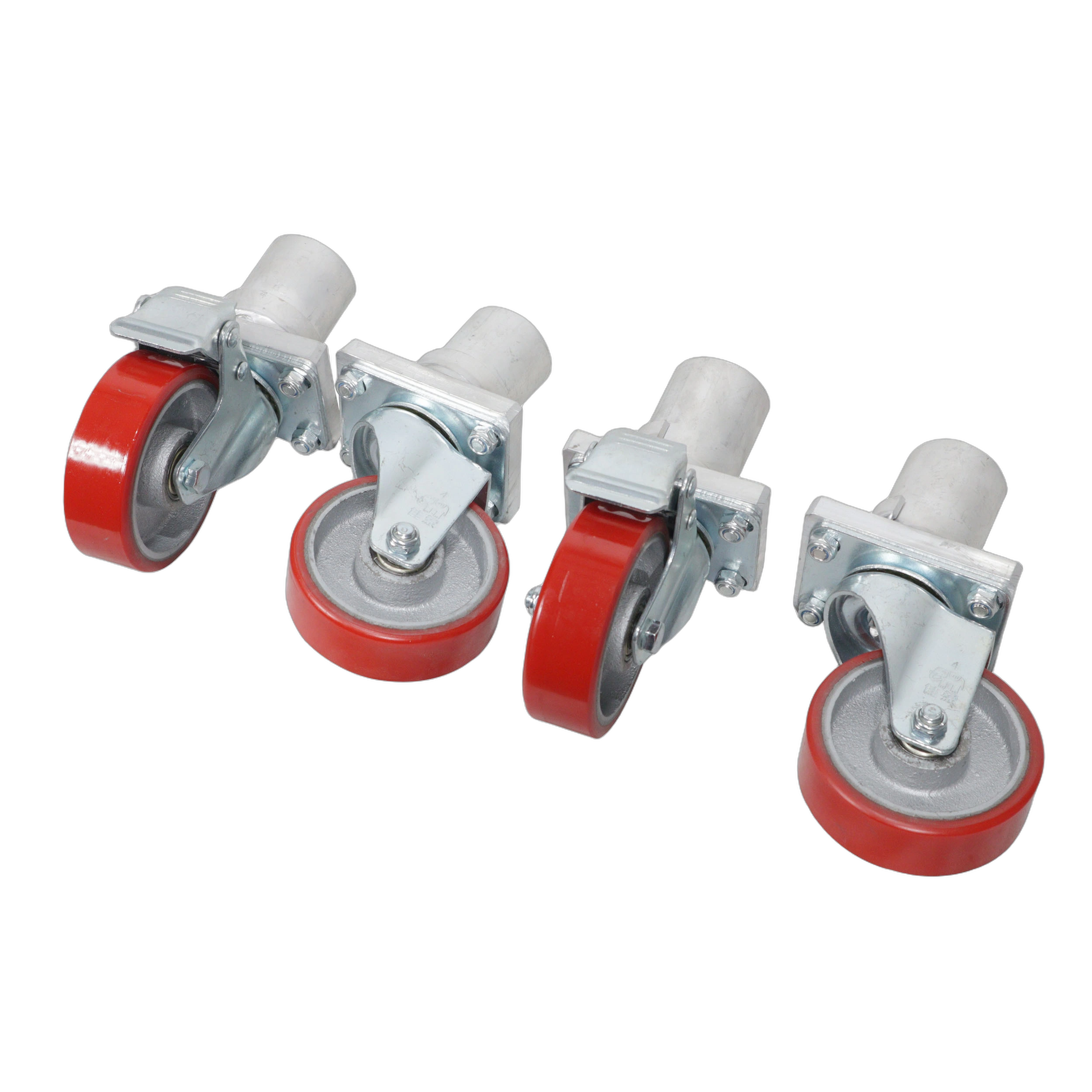 ProX StageQ Locking Rolling Stage Legs Front View ProX StageQ 10-inch height stage legs with locking casters and rubber steel wheels front view