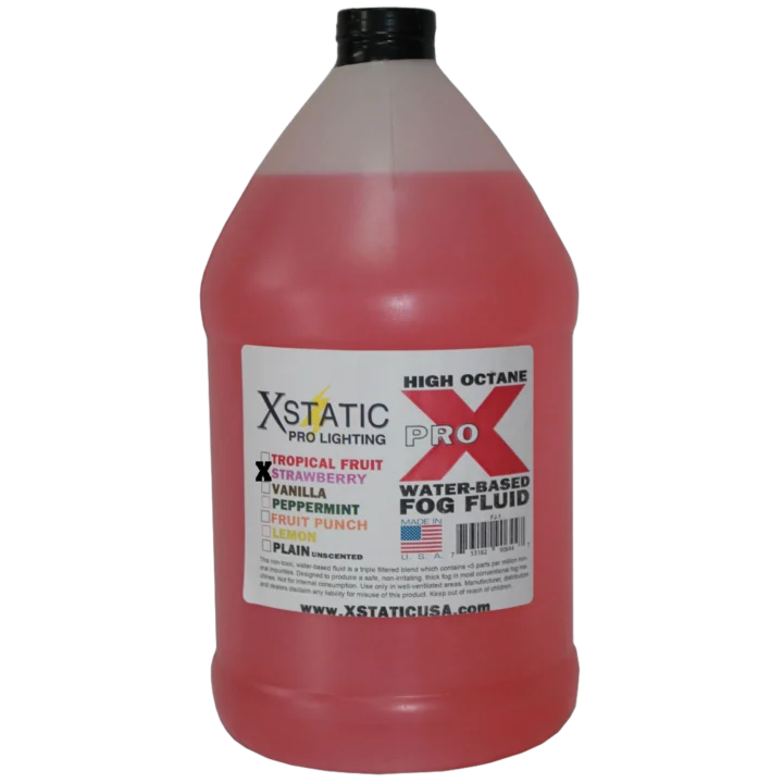 ProX Strawberry DJ fog machine fluid water-based 1 gallon replacement bottle front view