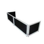 ProX white frame tabletop DJ facade front board showing scrim attachment detail and frame construction