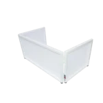 ProX white frame foldable tabletop DJ facade front board with black and white scrims and carrying bag