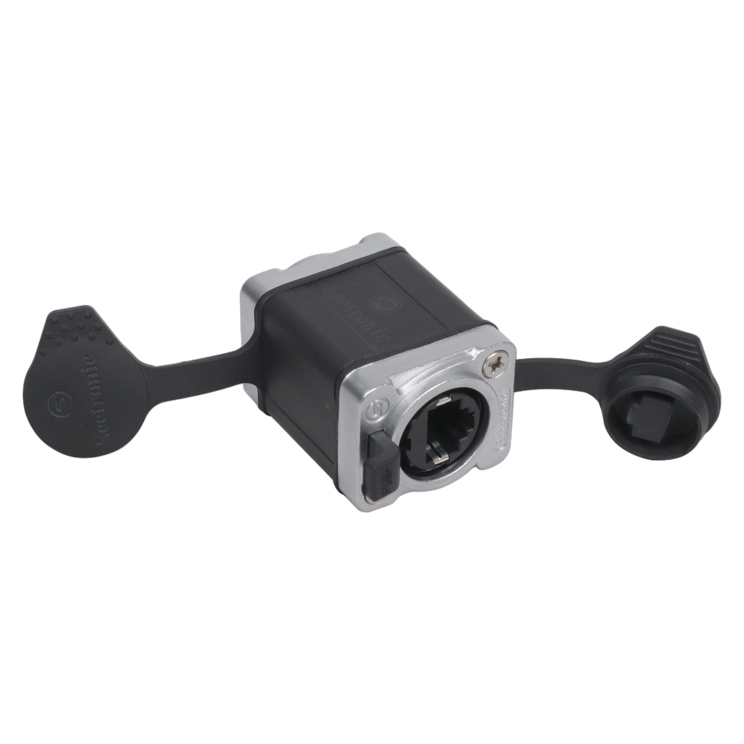 ProX Tactical IP65 Waterproof RJ45 Ethernet Coupler Detail ProX Tactical IP65 waterproof RJ45 ethernet coupler connector showing sealed housing and locking mechanism