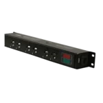 ProX TARA power distribution box showing LED voltage and current display panel with digital readout