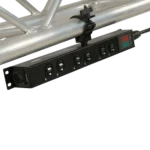 ProX TARA power distribution box with six Edison outlets and True1 connectors in professional event setup