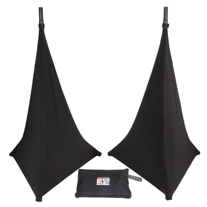 ProX black three-sided speaker stand cover scrim with protective fabric panels front view