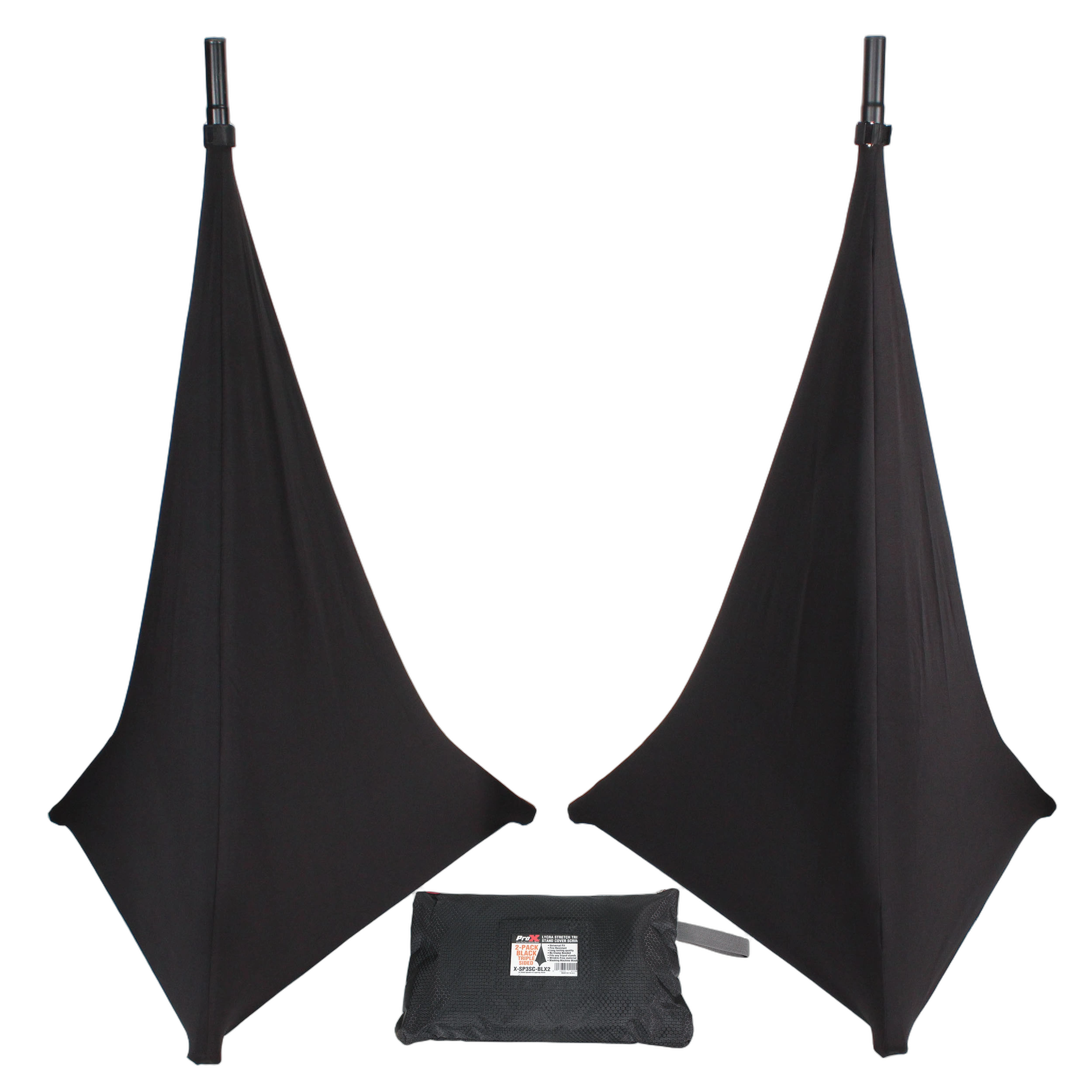 ProX Two-Pack Three Side Speaker Stand Cover Scrim Black ProX black three-sided speaker stand cover scrim with protective fabric panels front view